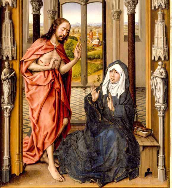 Pascua de Resurrección, Jesús visita en primer lugar a su Santísima Madre después de resucitar