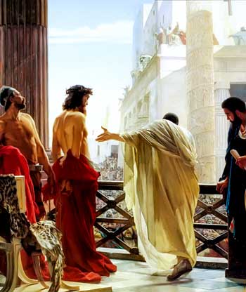 Ecce Homo Pilatos muestra a Jesús al populacho judío. odio al bienhechor y al Bien