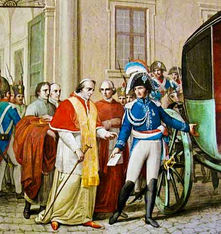 El Papa Pío VII es hecho prisionero por un oficial de Napoleón después de la invasión de Roma por las tropas del Corso. Nuestra Señora Auxiliadora